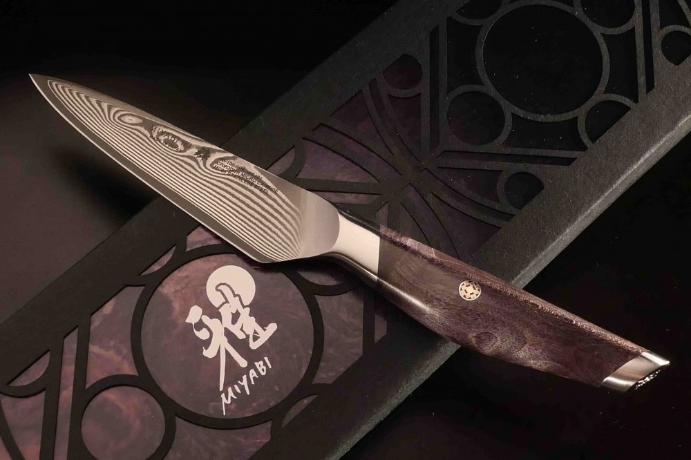 Messer Wien Miyabi Iki. Japanische Highend K�chenmesser aus 49 lagigem Lagen-Damast mit einer H�rte von 66 Rockwell.  japanisches kochmesser miyabi iki 66 rockwell ahorn iki 49 lagen rostfrei messer kaufen wien Klingen-Boutique Messer Wien GrazKlingen-Boutique Messer Wien Graz